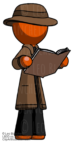 Orange Detective Man Reading Book While Standing Up Facing Away #1359