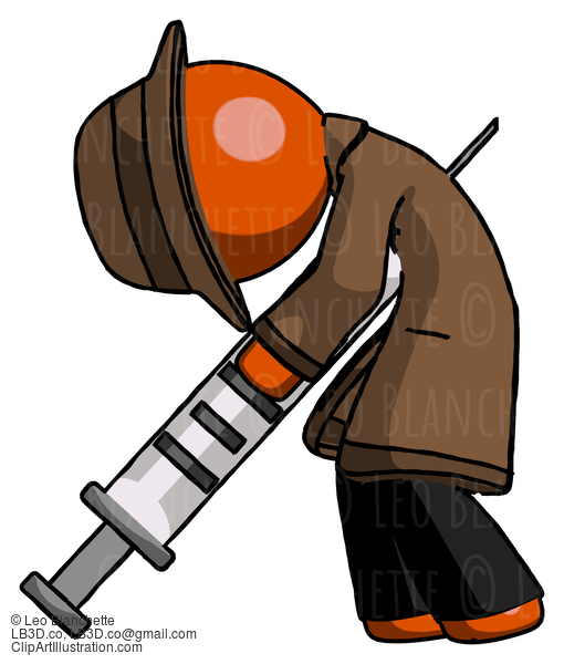 Orange Detective Man Lethal Injection, Impaled On Syringe #1361