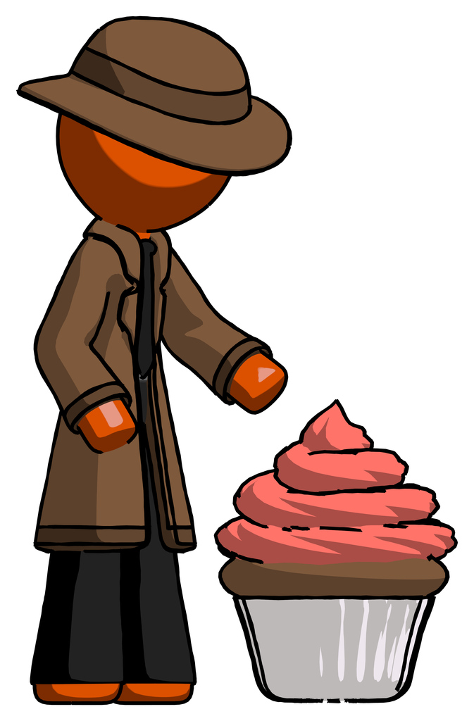 Orange Detective Man with giant cupcake dessert