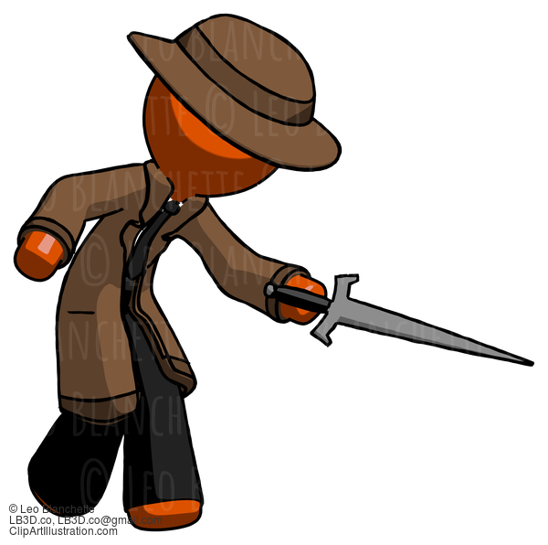 Orange Detective Man Sword Pose Stabbing Or Jabbing #1377