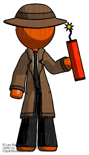 Orange Detective Man Holding Dynamite With Fuse Lit #1380