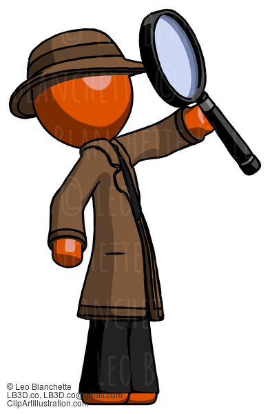 Orange Detective Man Inspecting With Large Magnifying Glass Facing Up #1382