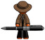Orange Detective Man weightlifting a giant pen