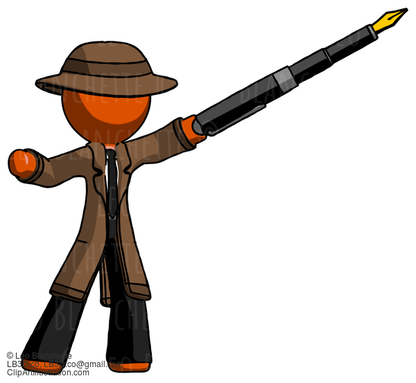 Orange Detective Man Pen Is Mightier Than The Sword Calligraphy Pose #1387