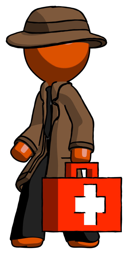 Orange Detective Man Walking With Medical Aid Briefcase To Left