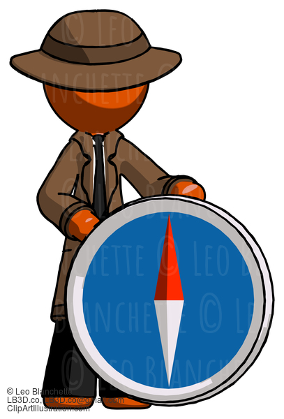 Orange Detective Man Standing Beside Large Compass #1389