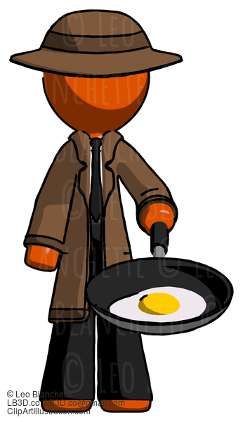 Orange Detective Man Frying Egg In Pan Or Wok #1390