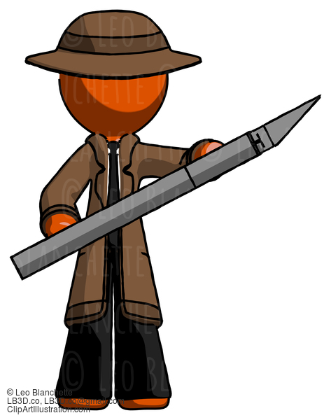 Orange Detective Man Holding Large Scalpel #1394