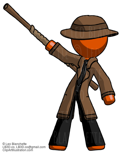 Orange Detective Man Bo Staff Pointing Up Pose #1398