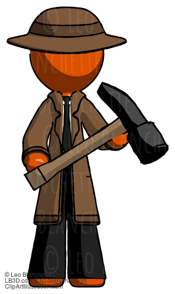 Orange Detective Man Holding Hammer Ready To Work #1400