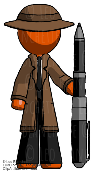 Orange Detective Man Holding Large Pen #1405