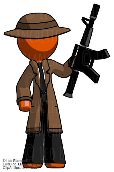 Orange Detective Man Holding Automatic Gun #1415