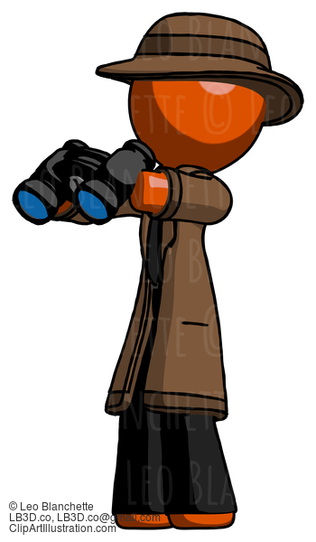 Orange Detective Man Holding Binoculars Ready To Look Left #1417