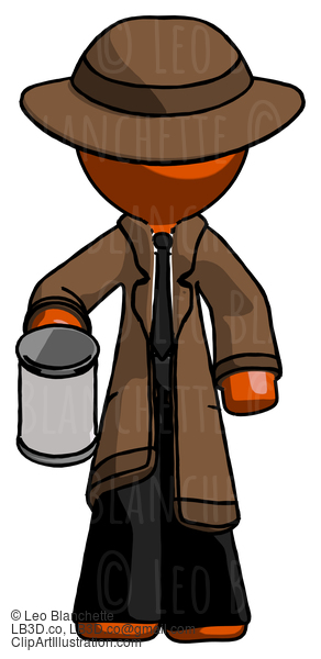 Orange Detective Man Begger Holding Can Begging Or Asking For Charity #1418