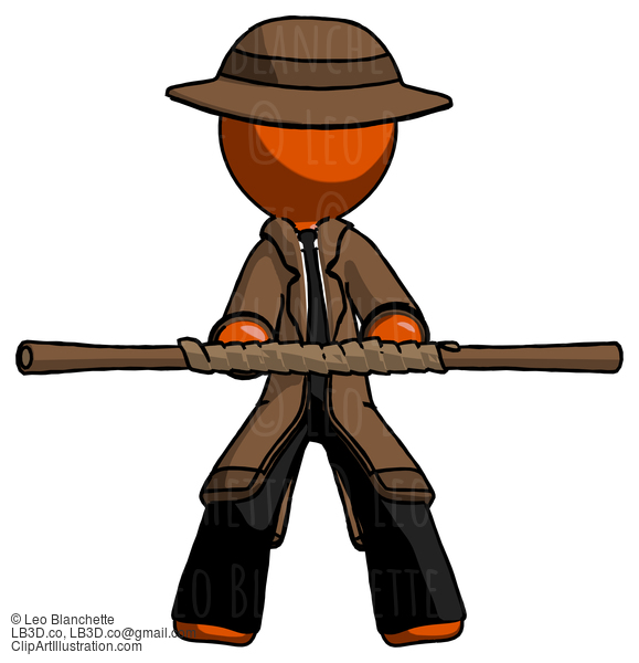 Orange Detective Man Bo Staff Kung Fu Defense Pose #1420