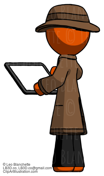 Orange Detective Man Looking At Tablet Device Computer With Back To Viewer #1421