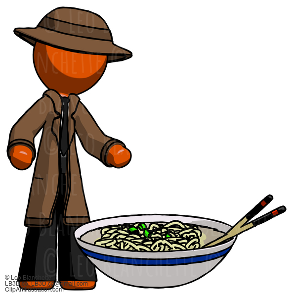 Orange Detective Man And Noodle Bowl, Giant Soup Restaraunt Concept #1427