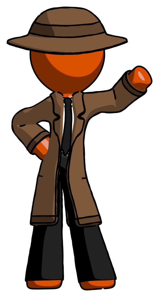 Orange Detective Man Waving Left Arm with Hand on Hip