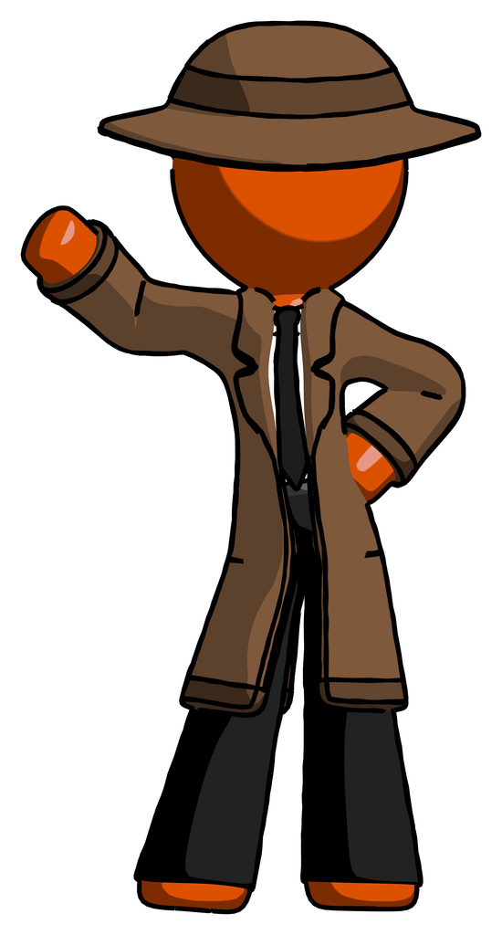 Orange Detective Man Waving Right Arm with Hand on Hip