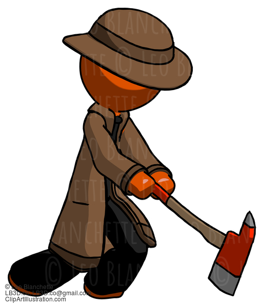 Orange Detective Man Striking With A Red Firefighter’S Ax #1437