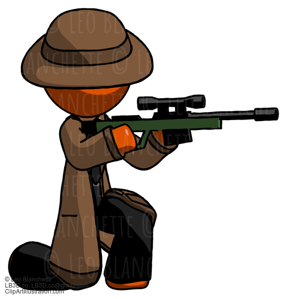 Orange Detective Man Kneeling Shooting Sniper Rifle #1438