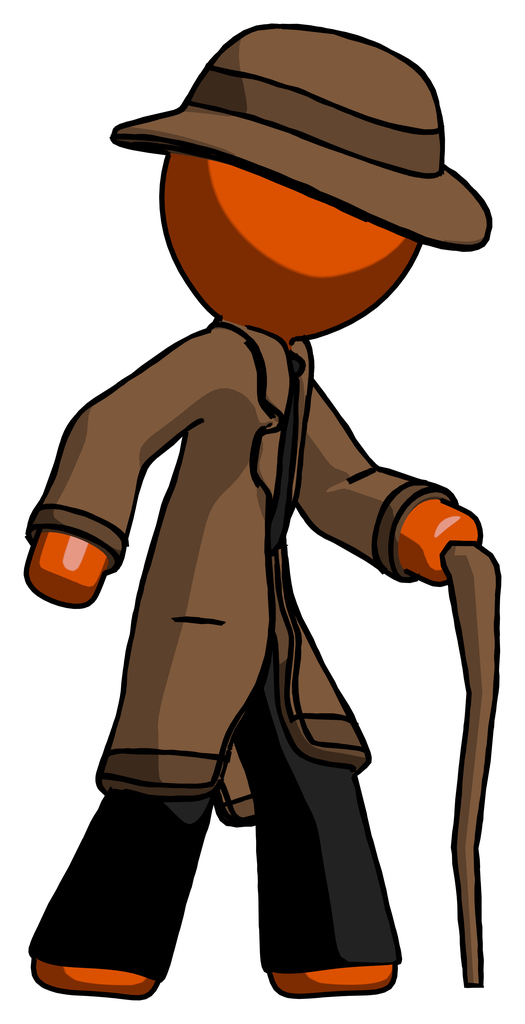 Orange Detective Man walking with hiking stick
