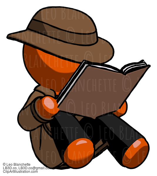 Orange Detective Man Reading Book While Sitting Down #1448