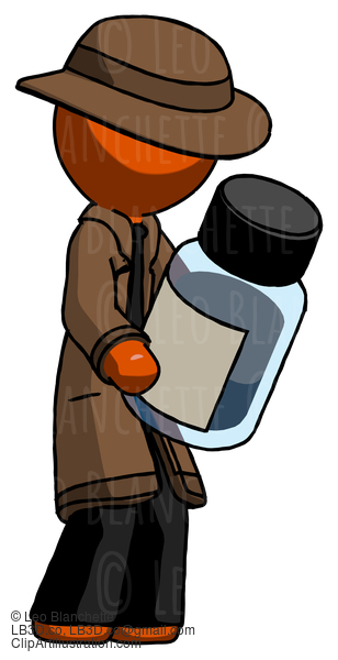 Orange Detective Man Holding Glass Medicine Bottle #1461