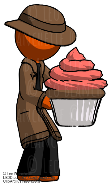 Orange Detective Man Holding Large Cupcake Ready To Eat Or Serve #1464