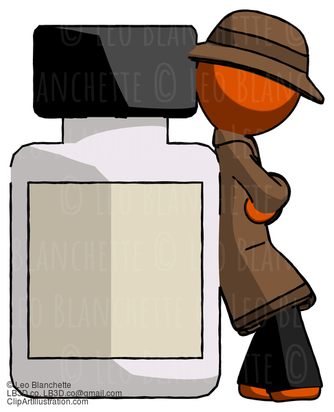 Orange Detective Man Leaning Against Large Medicine Bottle #1465