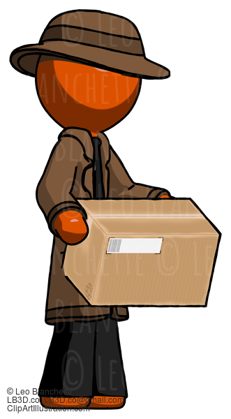 Orange Detective Man Holding Package To Send Or Recieve In Mail #1467