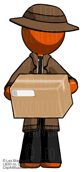 Orange Detective Man Holding Box Sent Or Arriving In Mail #1468