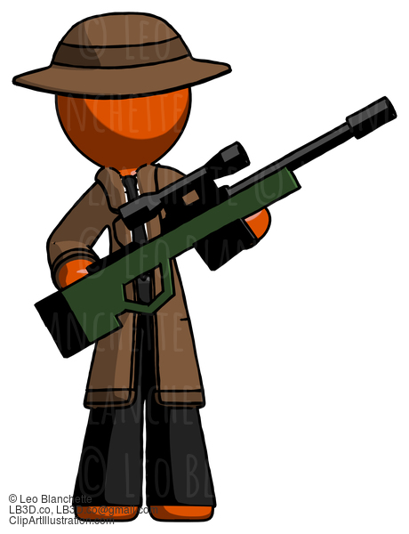 Orange Detective Man Holding Sniper Rifle Gun #1469