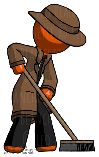 Orange Detective Man Cleaning Services Janitor Sweeping Side View #1470