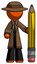 Orange Detective Man with large pencil standing ready to write