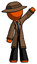 Orange Detective Man Waving Emphatically with Left Arm