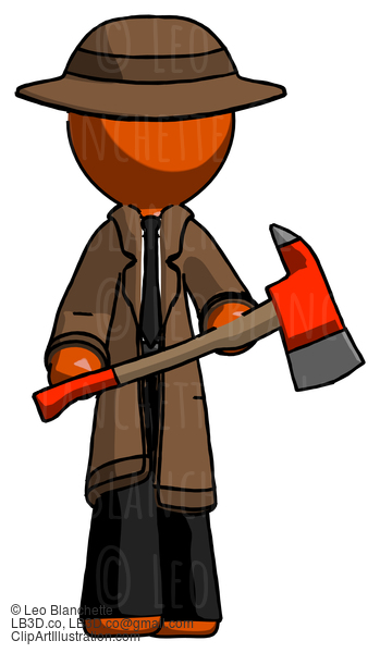 Orange Detective Man Holding Red Fire Fighter’S Ax #1474