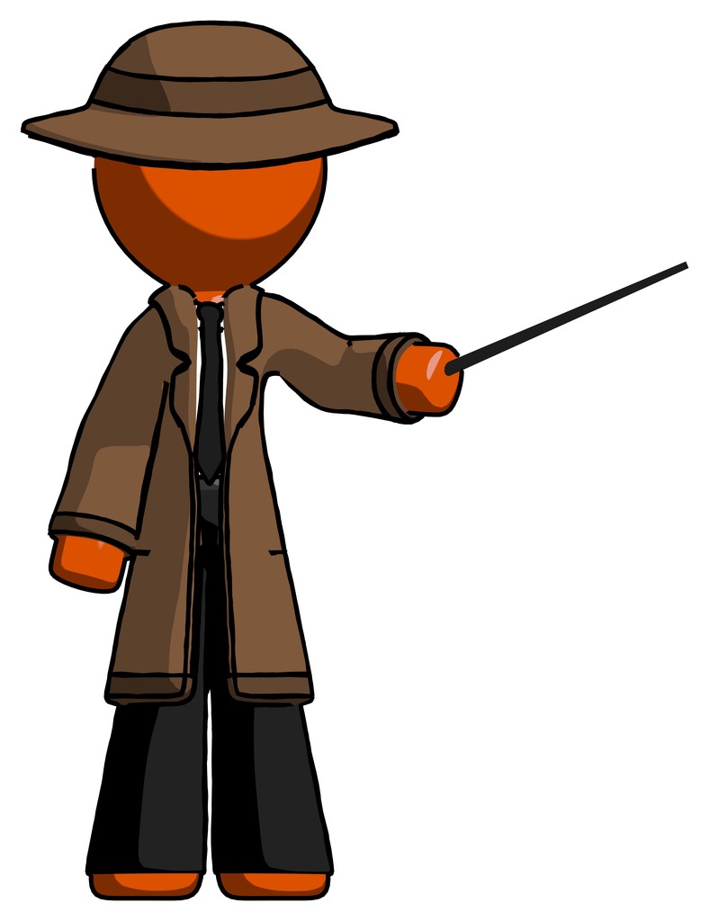 Orange Detective Man Teacher or conductor with stick or baton directing