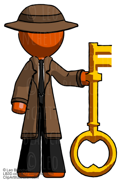 Orange Detective Man Holding Key Made Of Gold #1493