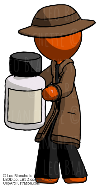 Orange Detective Man Holding White Medicine Bottle #1497