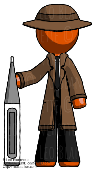 Orange Detective Man Standing With Large Thermometer #1506