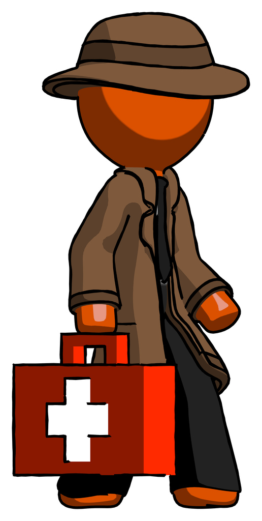 Orange Detective Man Walking With Medical Aid Briefcase To Right