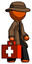 Orange Detective Man Walking With Medical Aid Briefcase To Right