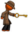 Orange Detective Man with big key of gold opening something