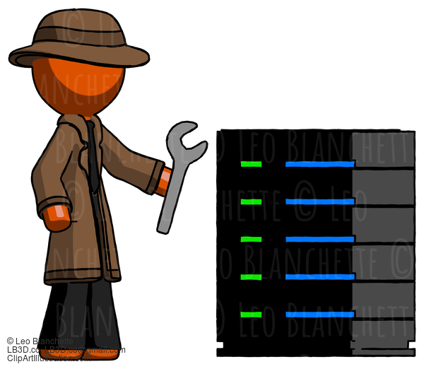 Orange Detective Man Server Administrator Doing Repairs #1513