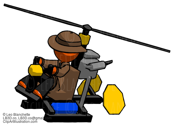 Orange Detective Man Flying In Gyrocopter Front Side Angle Top View #1520