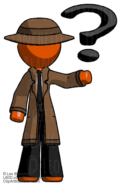 Orange Detective Man Holding Question Mark To Right #1523