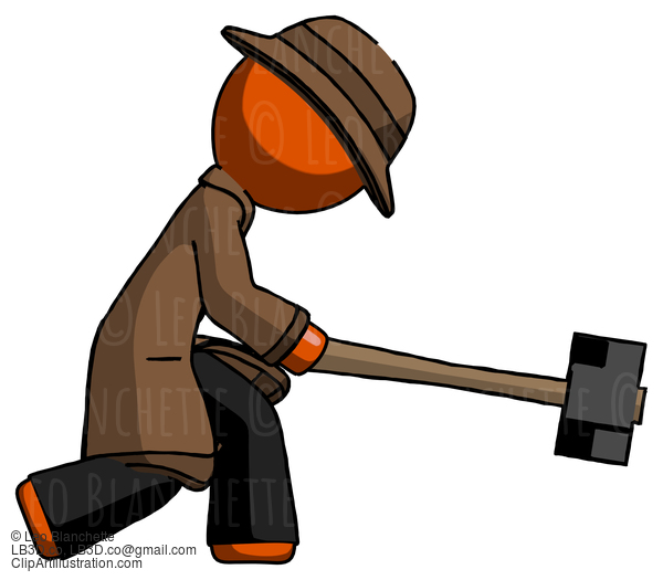 Orange Detective Man Hitting With Sledgehammer, Or Smashing Something #1528