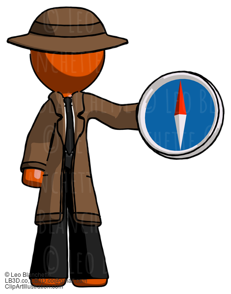 Orange Detective Man Holding A Large Compass #1537