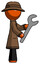 Orange Detective Man Using Wrench Adjusting Something To Right